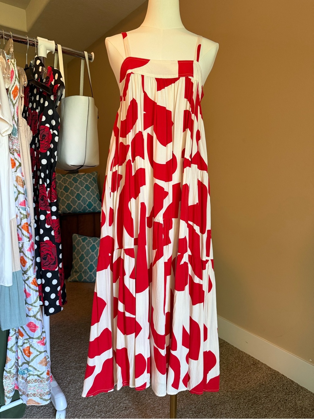 Abel the Label Red & White Patterned Spaghetti-Strap Maxi Dress